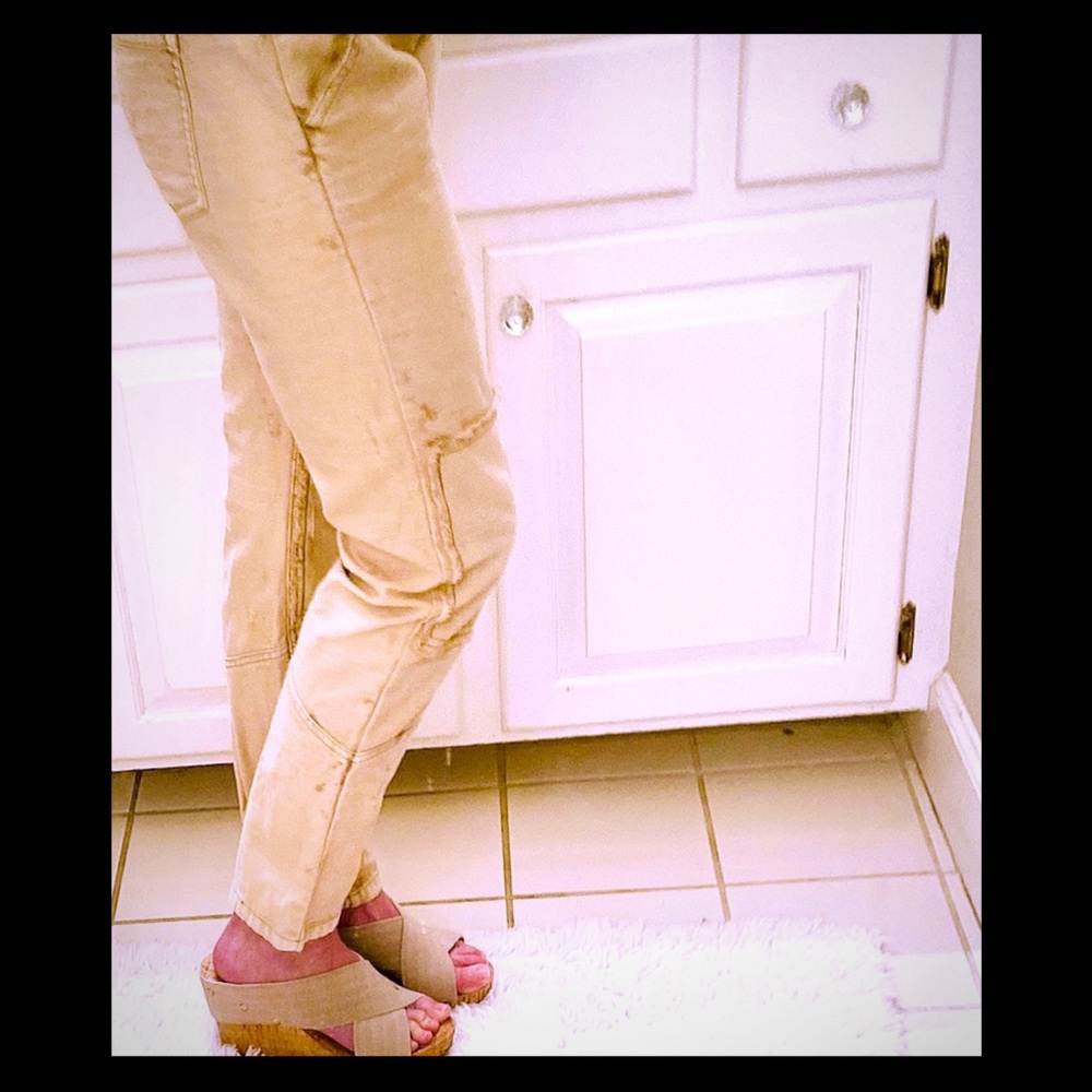 Free People Distressed patched chinos